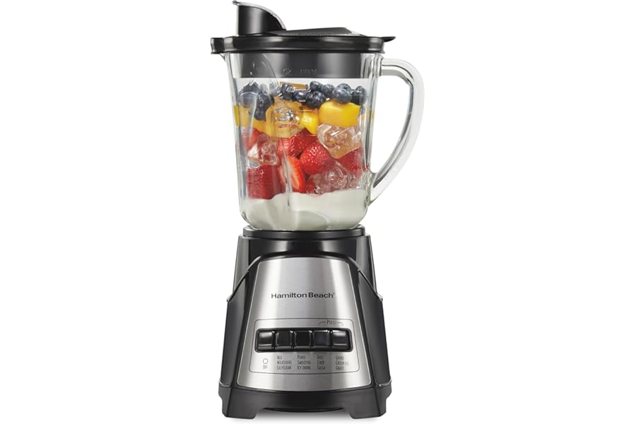 Hamilton Beach Power Elite Wave Action Blender For Smoothies, 40 Oz Glass Jar, 12 Functions Including Puree, Crush Ice, 700 Watts - Black (58148A)