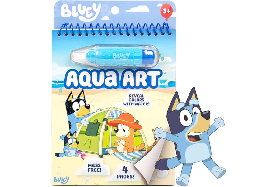Horizon Group USA Bluey Aqua Art - Reusable Water Reveal Activity Pages With Water Pen for No-Mess Drawing and Coloring