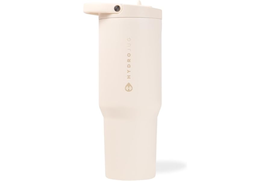 HydroJug Sport - Stainless Steel Tumbler with Straw, Vacuum Insulated, 32oz Leakproof Water Bottle, Ergonomic Design, Reusable, Dishwasher Safe, Rubber Base, Durable for Gym or Outdoors, Cream