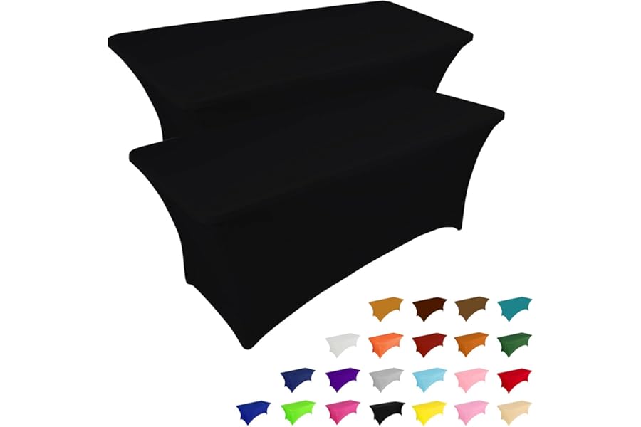 IVAPUPU 2 Pack 6FT Table Cloth for Rectangular Fitted Events Stretch Black Table Covers Washable Spandex Tablecloth Protector for Party, Wedding, Cocktail, Banquet, Festival