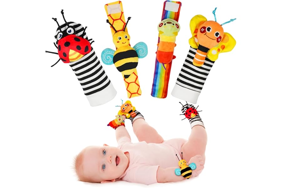 Infinno Baby Wrist Rattle Socks and Foot Finder Set, Perfect Baby Toys for 0-12 Months Newborn Boys and Girls As Shower Gifts, Garden Bug Series