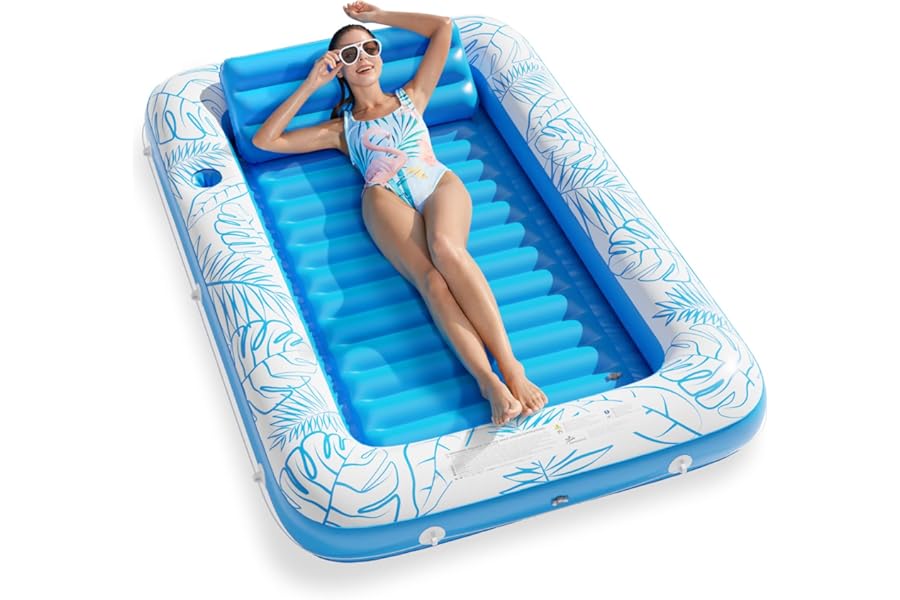 Inflatable Tanning Pool Lounger Float - Jasonwell 4 in 1 Sun Tan Tub Sunbathing Pool Lounge Raft Floatie Toys Water Filled Tanning Bed Mat Pad for Adult Blow Up Kiddie Pool Kids Ball Pit Pool (L)