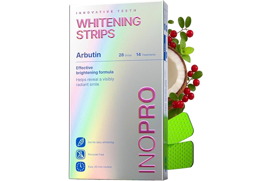 InoPro Teeth Whitening Strips 14 Treatments Kit - Enamel Safe Teeth Whitener, Peroxide-Free, Green White Strips for Teeth Whitening with Arbutin, Coconut Oil, Deep Stains Removal (28 Strips)