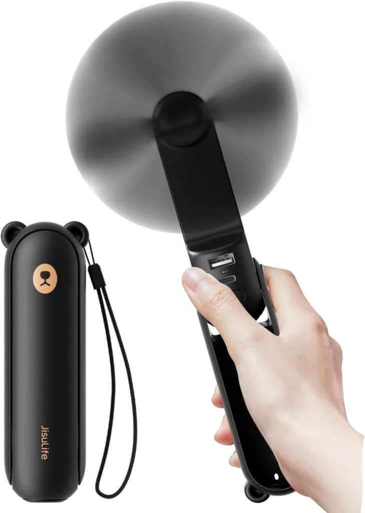 JISULIFE Ventilateur portatif avec batterie de secours 4500 mAh, autonomie maximale de 37 heures, ventilateur de poche portable à piles ou ventilateur personnel pliable alimenté par USB-Noir