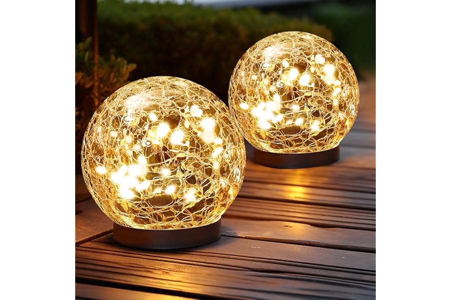 JKIMK Solar Globe Lights Outdoor Waterproof-Solar Balls Garden-Cracked Glass Ball Solar Lights Outdoor-Solar Orbs Outside-Outdoor Decorations Patio & Yard Lawn Backyard Decor (GUO-XBQ-5-5-5)