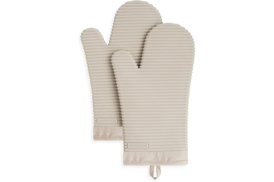 KITCHENAID Ribbed Soft Silicone Oven Mitt 2-Pack Set, 7.5"x13", Milkshake