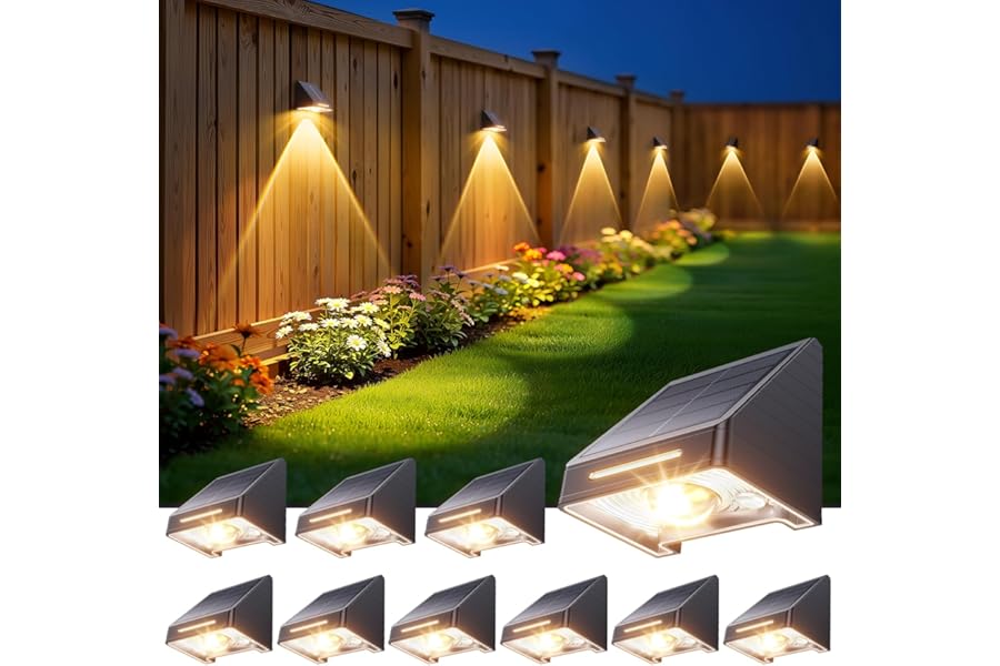 KOOPER Solar Fence Lights Outdoor Waterproof 10 Pack, Solar Fence Lights with Ultra-Bright LED Lens, 10 Modes & 9 Colors Outdoor Solar Lights for Fence, Backyard, Railing, Patio, Wall, Step, Deck