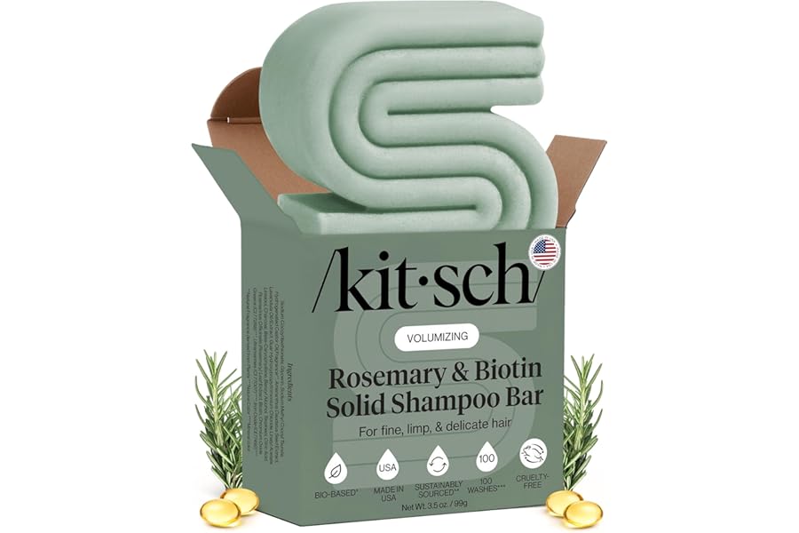 Kitsch Rosemary & Biotin Shampoo Bar - For Hair Growth, Strengthening, Thickening & Volumizing Shampoo for Women and Men - Free of Parabens, Sulfates & Silicones - 3.5 oz