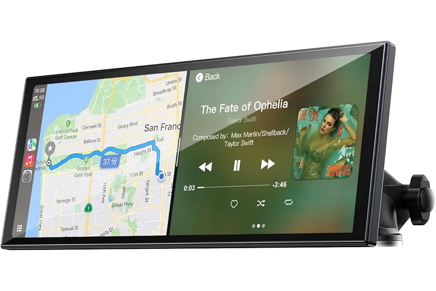 LAMTTO 9.26" Wireless CarPlay Screen for Car - Apple CarPlay & Android Auto Touchscreen, 1600x600 HD IPS Display, Plug & Play, OTA Updates, Waterproof Backup Camera & Screen Mirroring
