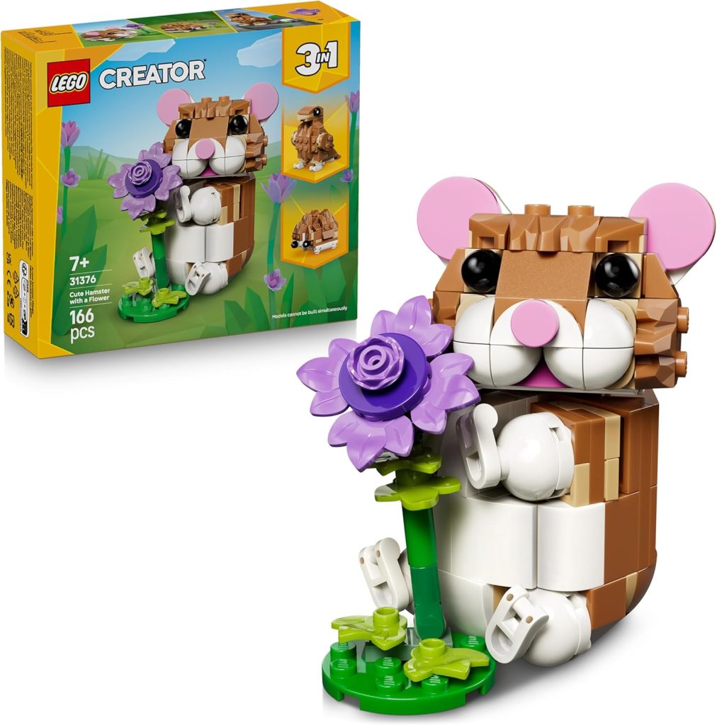 LEGO Creator 3-en-1 L’Adorable Hamster et la Fleur - Figurine d'animal se Transformant en Aigle ou Hérisson - Idée de Décoration Intérieure DIY - Cadeau d'anniversaire Fille ou Garçon dès 7 Ans 31376