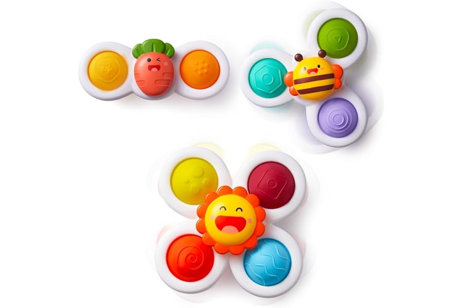 LiKee Strong Suction Cup Fidget Rotating Sensory Bath Toys for Baby Christmas Stocking Stuffers, Airplane Car Travel Table & Window Toys for Toddler Boys and Girls, 10+ Months
