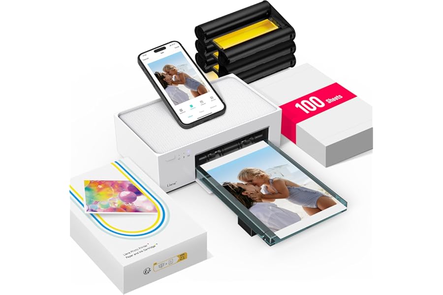 Liene M100 4x6'' Photo Printer, Phone Printer 100 Sheets & 3 Cartridges, Full-Color Photo, Portable Instant Photo Printer for