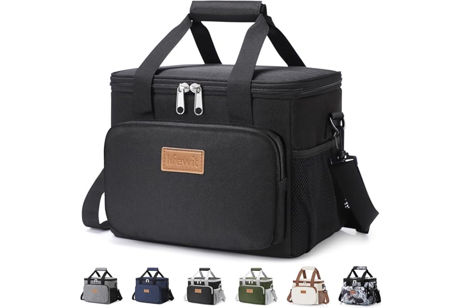 Lifewit Medium Lunch Bag, Insulated Lunch Box, Soft Cooler Cooling Tote for Adult Men Women, Black 12-Can (9L)