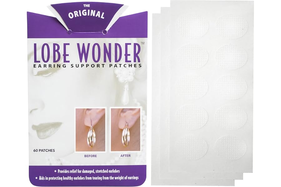 Lobe Wonder - The ORIGINAL Ear Lobe Support Patch for Pierced Ears - Eliminates the Look of Torn or Stretched Piercings - Protects Healthy Ear Lobes from Tearing - 60 Patches - Clear & Latex-Free