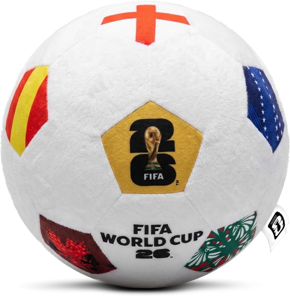 MESUCA FIFA World Cup 2026 Soccer Ball Plush for Kids - Official 11.8inch Soccer Plush Toy Pillow with Trophy Design - Soft Soccer Stuffed Animal for Room Decor, World Cup 2026 Merchandise