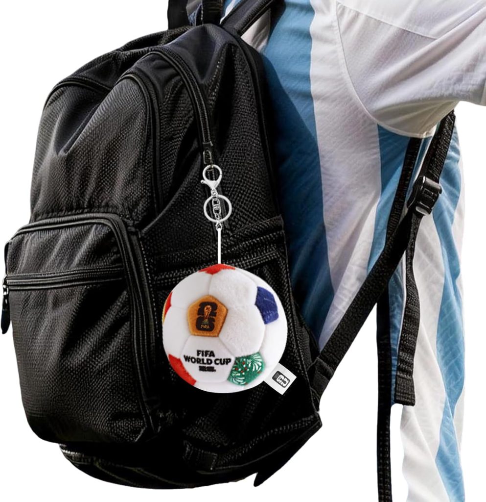 MESUCA Official FIFA World Cup 2026 Plush Bag Charm with Clip, Soccer Ball & Trophy Keychain for Backpack, Fan Accessory