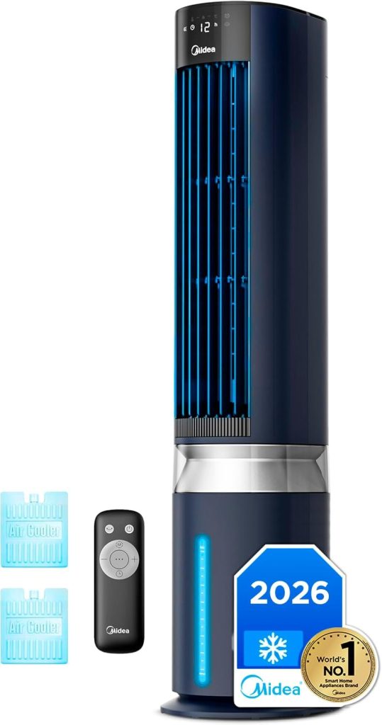 MIDEA Climatizador Evaporativo Portátil 3 en 1 Capacidad 7L y Mando a Distancia | Ventilador de Agua, Enfriador de Aire, Humidificador, 6 Velocidades, 5 Modos, Temporizador 12H, Oscilación 85º, con IA