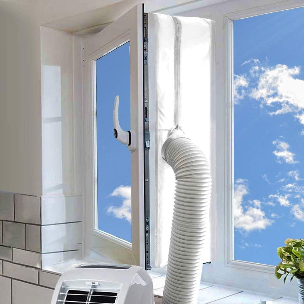 MOEGFY AC Window Seal,Portable Universal Window Kit for Mobile Air Conditioner Unit and Tumble Dryer 400cm/158Inch,Hot Air Stop Air Exchange Guards with Zip and Adhesive Fastener
