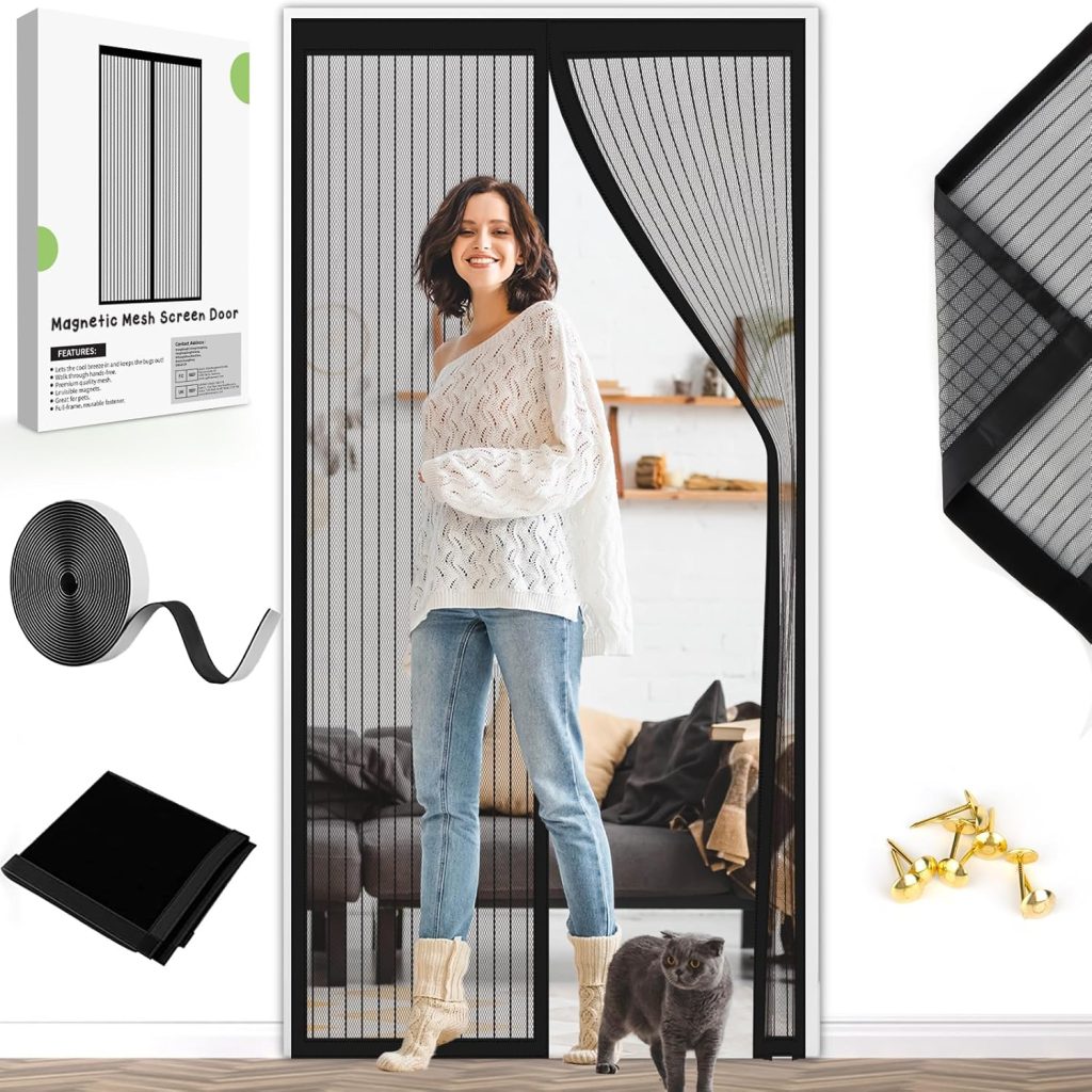 Magnetic Fly Screen Door Curtain - Fly Curtains 90X210cm for Doors with Powerful Magnets and Full Frame Magic Tape, Fly Nets for Doors Without Drilling, Suitable for Patio Doors Balcony Bedroom.
