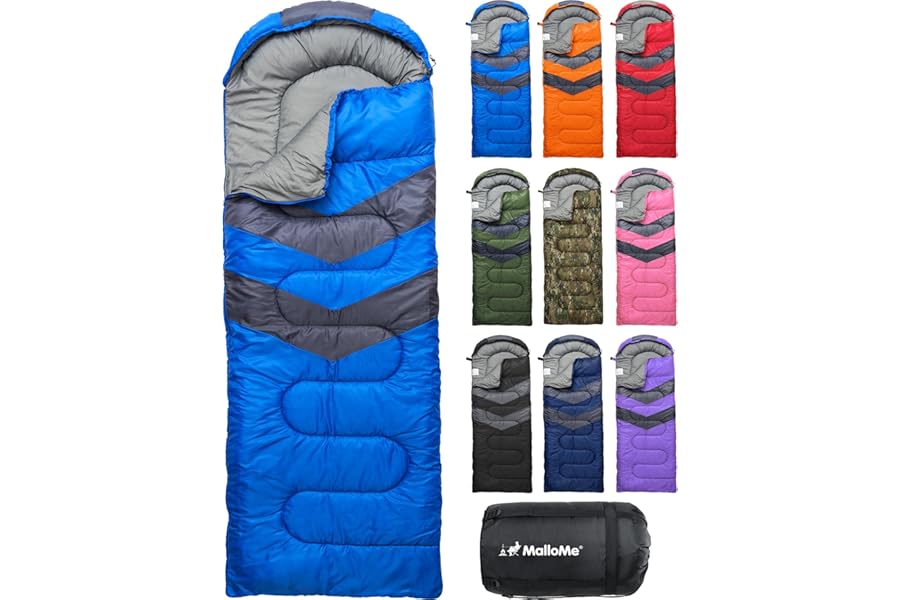 MalloMe Sleeping Bags for Adults Cold Weather & Warm - Backpacking Camping Sleeping Bag for Kids 10-12, Girls, Boys - Lightwe