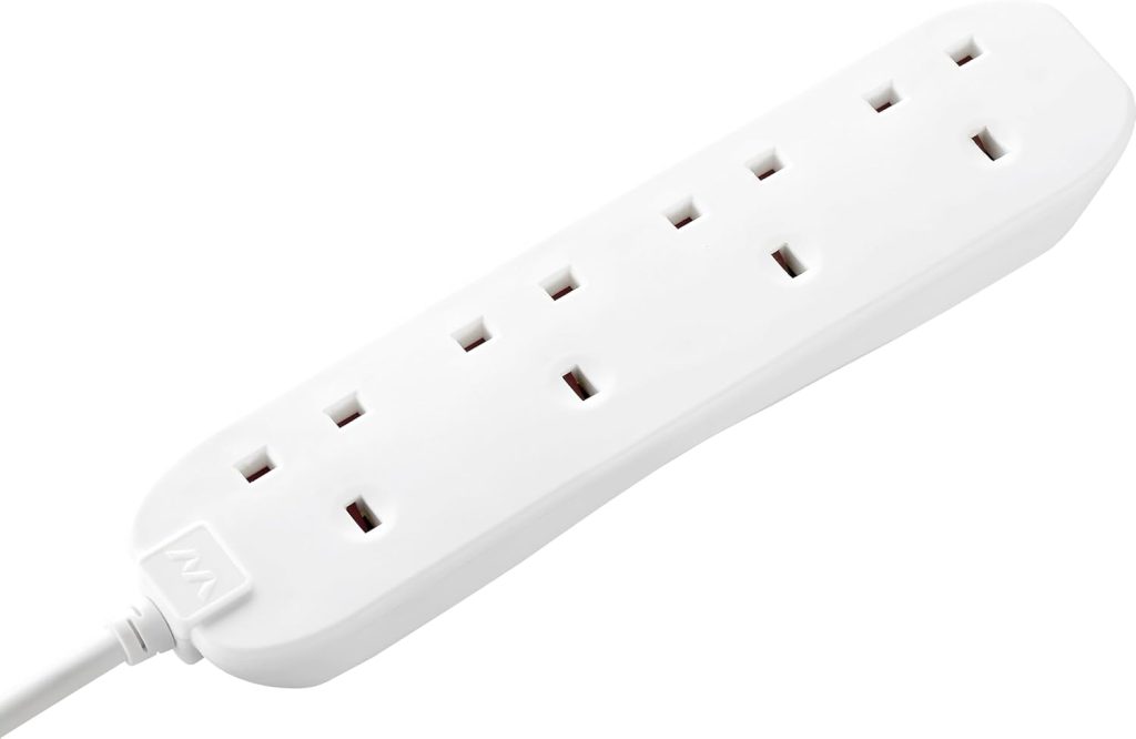 Masterplug Four Socket Extension Lead, 5 Metre Cable, Unswitched, 4-Way Plug Extension Cable, Power Strip, Basic Power, White, 13A, 4G, 5m, BFG5N
