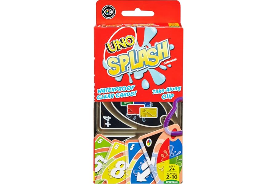 Mattel Games UNO Splash Card Game with Waterproof Cards and Portable Clip for Travel, Camping and Game Nights Away