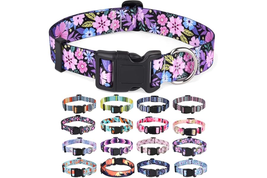 Mihqy Dog Collar with Bohemia Floral Tribal Geometric Patterns - Soft Ethnic Style Collar Adjustable for Small Medium Large Dogs(Floral Pink,M)