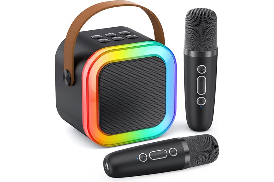 Mini Karaoke Machine for Kids Adults, 2026 TOP Birthday Gifts for Girls Boys 3,4,5,6,7,8+Year Old Toddler Toys, Portable Bluetooth Speaker with 2 Wireless Karaoke Microphones Player (Black)
