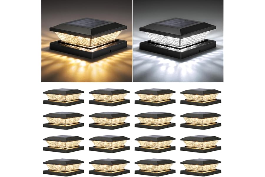 Mlambert 4x4 Solar Post Cap Lights Outdoor 16 Pack, Waterproof Solar Fence Light for Wooden/Vinyl Post, 2 Color Outside Deck Patio Porch Decor, Black
