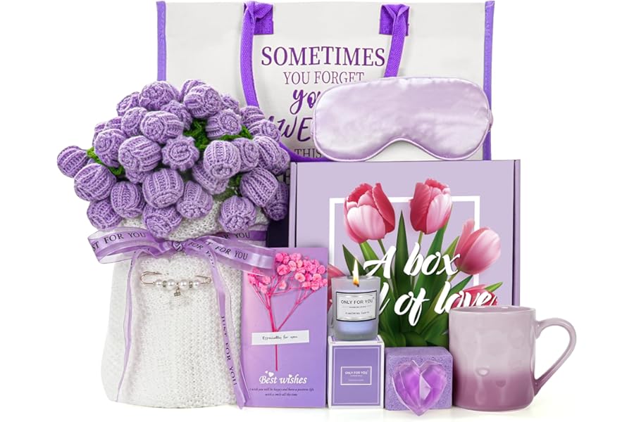 Mom Gifts for Mothers Day, Birthday Gifts for Women-Crochet Flower Bouquet Blanket Cofee Mug-Self Care Thank You Friendship Anniversary Retirement Get Well Gift Baskets for Wife Girlfriend Sister