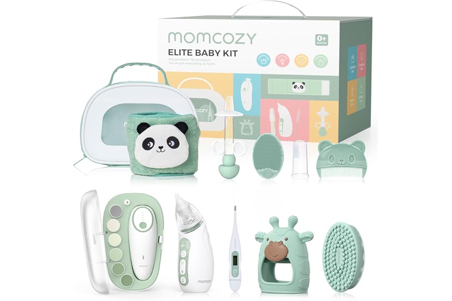 Momcozy Elite Baby Kit, Superior Baby Shower & Registry Essential Kit for Grooming & Health & Cleansing Care, Electric Nail F