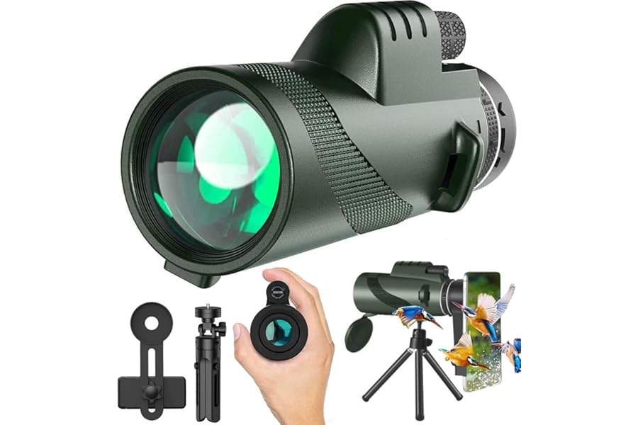Monocular Telescope 80x100 High Powered Monoculars High Definition for Adults High Powered with Smartphone Adapter Telescope Wildlife Bird Watching Travel Camping Hiking Green