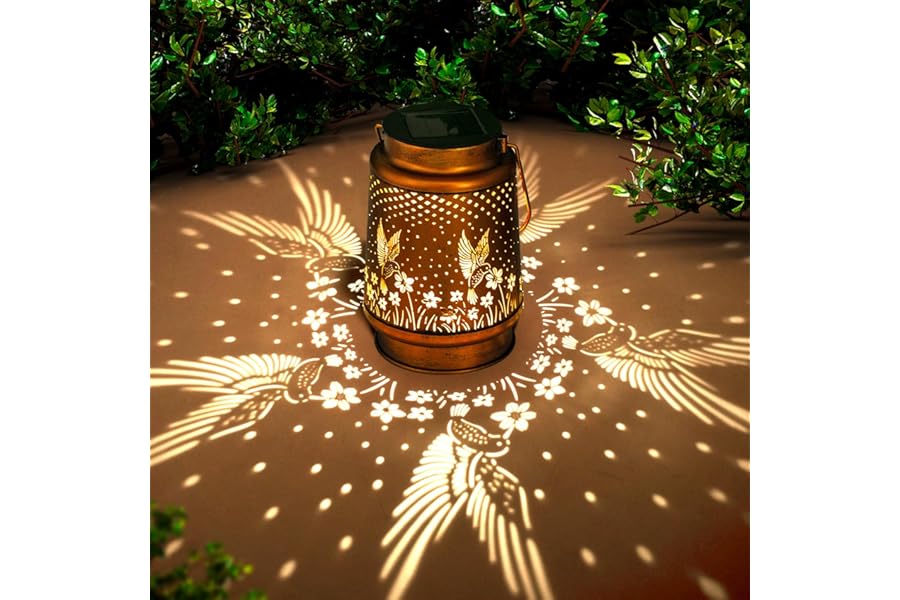 Mothers Day Gifts, Birthday Gifts for Women, Solar Lanterns Outdoor Waterproof, Hummingbird Garden Decor Metal Hanging Decorative Solar Lights for Patio Yard, Gardening Gifts for Women Mom Grandma