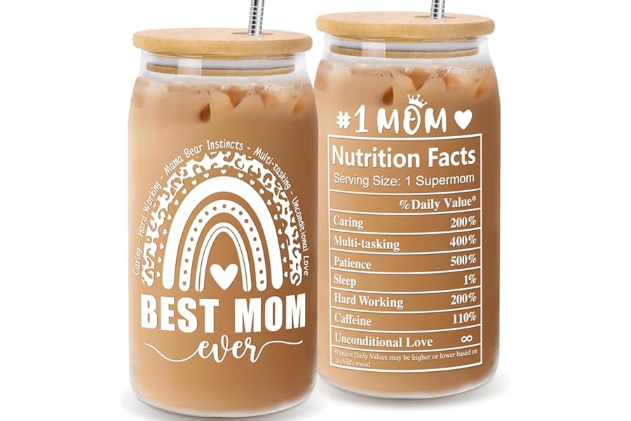 Mothers Day Gifts for Mom from Daughter Son, Gifts for Women Mama Stepmom Mother In Law Bonus Mom, Personalized Anniversary Birthday Mothers Day Presents for Wife from Husband - Can Glass Cups 16OZ