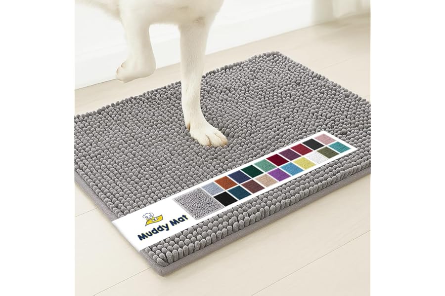 Muddy Mat® | Super Absorbent Door Mat Indoor, Microfiber Quick Dry Chenille Entryway Rug, Non-Slip Front Door Mat, Indoor Mats for Entryway, Machine Washable Pet Rug, Grey 24"x36"