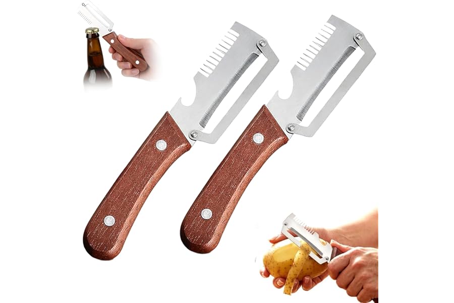 NEW Premium Vegetable Peeler with Wooden Handle and Bottle Opener: 2-in-1 Stainless Steel Kitchen Tool for Fruit Apple Potato Pumpkin Papaya (1Pack)
