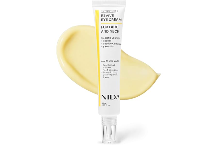 NIDA Revive Eye Cream For Face And Neck | Probiotics Lystate Solution, Retinal, Peptide Complex, Bakuchiol | Wrinkles, Fine Lines, Cell Turnover, Firm Skin Texture, Radiant Skin | 1.35 fl. oz., 40ml
