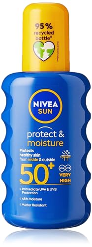 NIVEA SUN Protect & Moisture Sun Spray SPF 50+ (200ml), Moisturising Suncream Spray with Vitamin C and Hyaluron, Immediate UVA/UVB Protection, Fast-Absorbing No White Cast Formula