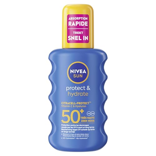 NIVEA SUN - Spray Solaire Protect & Hydrate SPF 50+ - 200 ml - Protection Solaire Résistante à l'Eau Haute Protection Visage et Corps
