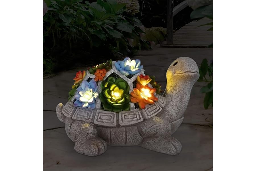 Nacome Solar Garden Outdoor Statues Turtle with Succulent and 7 LED Lights - Lawn Decor Statue for Patio, Balcony, Yard Ornament - Gifts for Mom Grandma Women