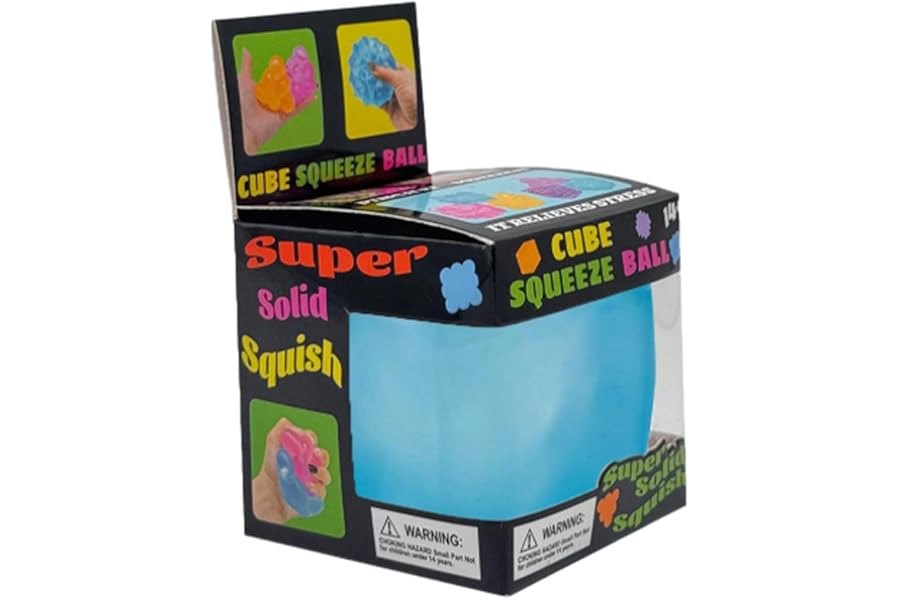 Nee Doh Super Solid Squish Cube Squeeze Ball, Slow Rising Squishy Fidget Cube for Stress and Anxiety Relief, Sensory Squish Cube (Blue)