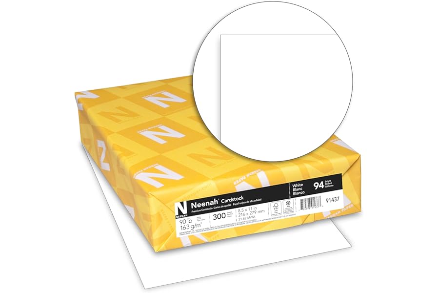 Neenah Index Cardstock, 8.5" x 11", 90 lb./163 gsm, White, 300 Sheets, Lightweight, 94 Brightness - EXTRA SHEETS, MORE VALUE! (91437)