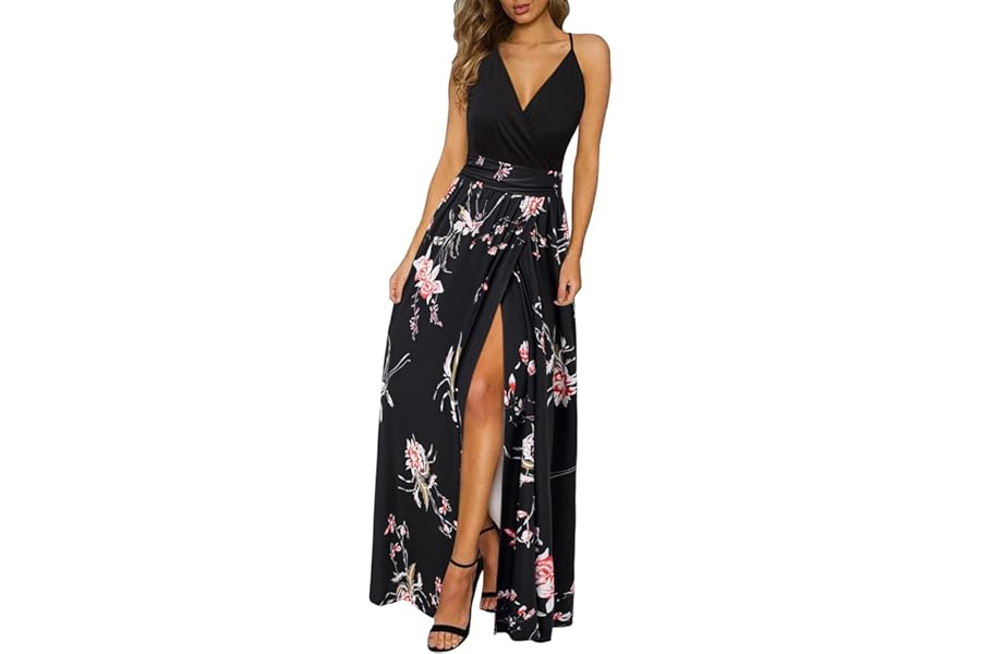 Newshows Women's 2026 Lightweight Summer Wedding Guest Beach Vacation Casual V Neck Split Flowy Maxi Dress