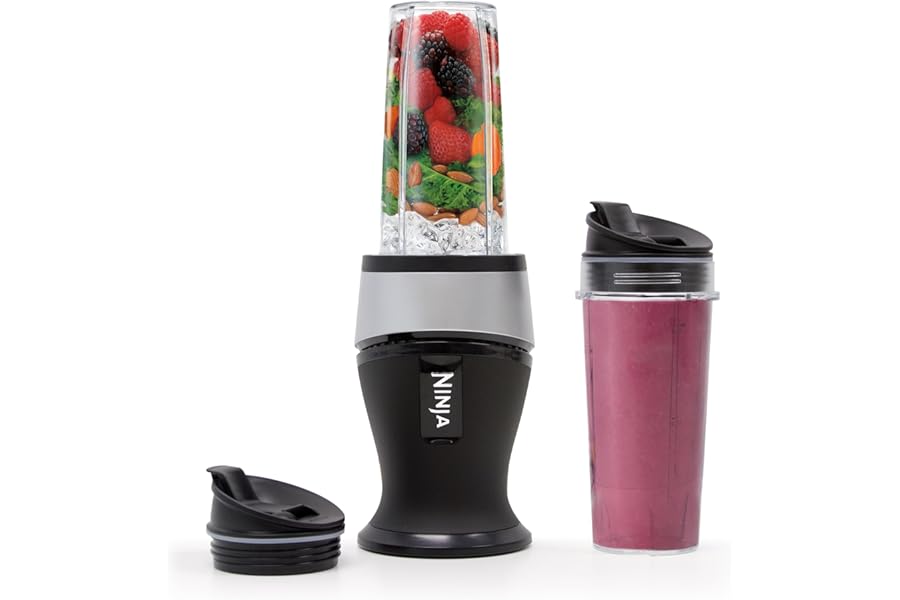 Ninja Fit Compact Personal Blender | Portable Blender for Smoothies, Shakes, and Frozen Blending | Includes (2) 16-oz. To-Go Cups and Spout Lids | 700 Watt | Black | QB3001SS