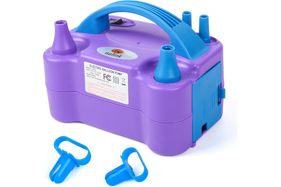 NuLink Balloon Pump Electric Portable Dual Nozzle Air Pump for Balloons Blower Pump Inflator for Decoration, Birthday Party [110V~120V, 600W, Purple]