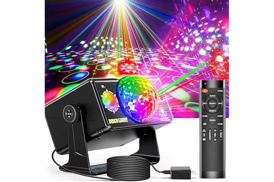 OIEZISRO Party Lights, DJ Disco Light Disco Ball Light Sound Activated Strobe Stage Lights for Parties Birthday Christmas Gift Wedding Karaoke Bar Club Pub Dance Home Living Room Halloween Decorations