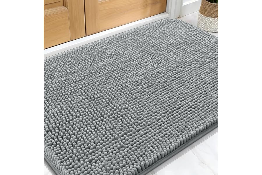 OLANLY Dog Door Mat for Muddy Paws 30x20, Absorbs Moisture and Dirt, Absorbent Non-Slip Washable Doormat, Quick Dry Chenille Mud Mat for Dogs, Entry Indoor Entryway Carpet for Inside Floor, Grey