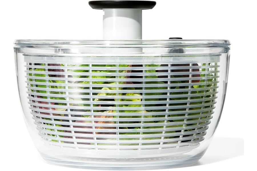 OXO Good Grips Salad Spinner | Lettuce Spinner | Fruit Washer | Fruit Washing Bowl with Strainer | Vegetable Cleaner | Salad Cleaner | Lettuce Washer | 6.22 Quart Capacity