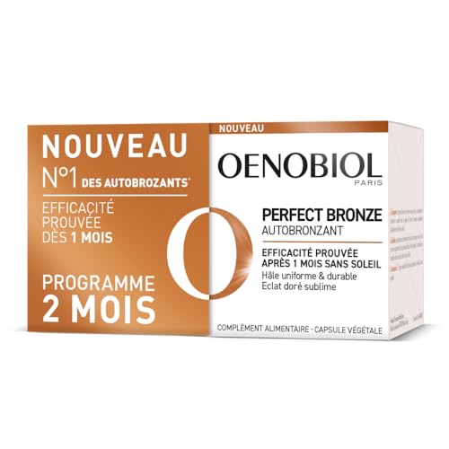 Oenobiol Autobronzant Perfect Bronze - Efficace Dès Le 1Er Mois Sans Soleil - Concentration De 5 Pigments 100% D'Origine Végétale - Complément Alimentaire 2X30 Capsules - Programme 2 Mois