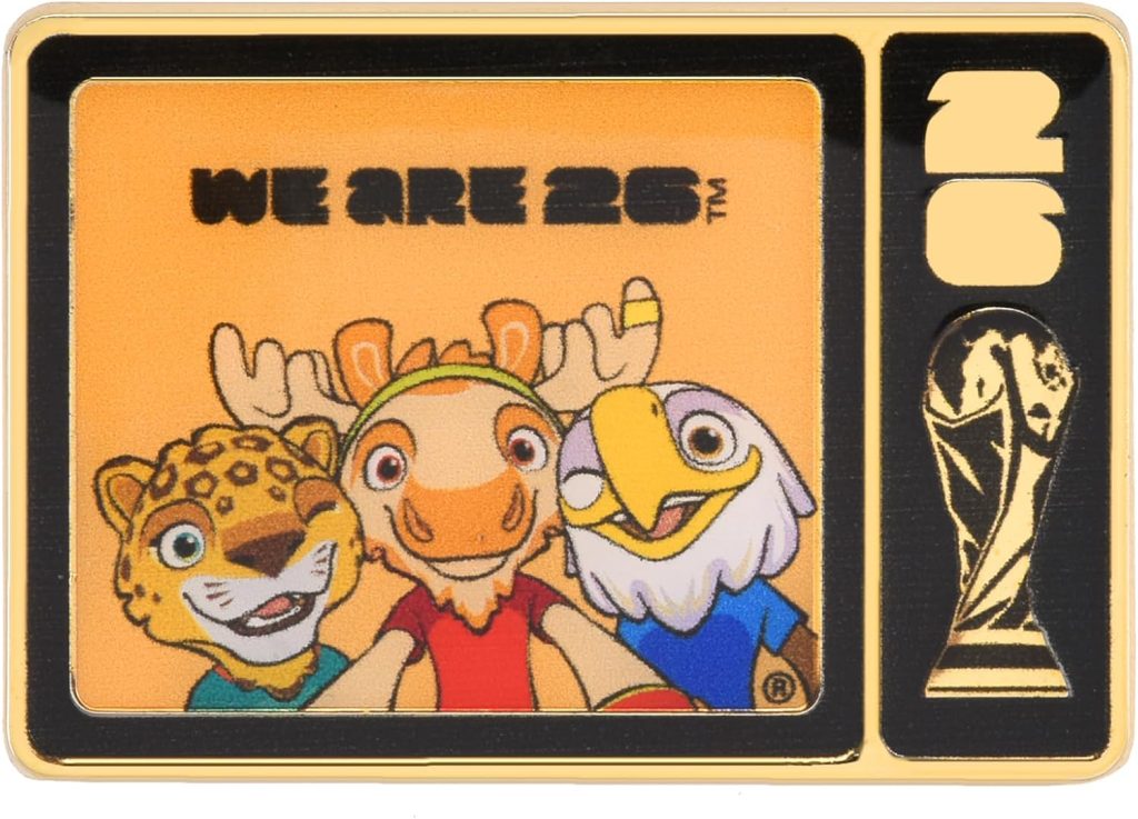 Officially Authorized FIFA World Cup 2026 Mascots Selfie Host Nation Pin – 1.5 Inch Pin – Timeless Collector’s Item – Premium Zinc Alloy – Perfect for Clothing, Hats, Bags